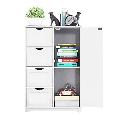 MHKanS Floor Cabinet with 4 Drawers & 1 Door Wooden Storage Organizer Cabinet for Bathroom Entryway Living Room, White