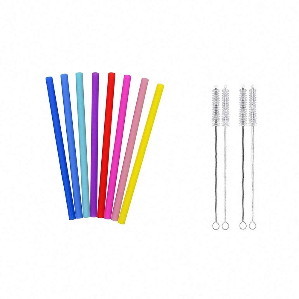 8PCS Silicone Reusable Straws with Case 10 Regular Size Flexible Straws with 4 Cleaning Brushes Included for 20 30 oz Tumblers Cold Hot Drink Travel