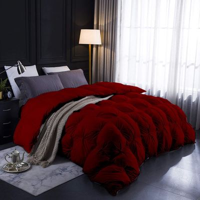 1 PC Comforter Set Premium Quality Cotton Fill 500 GSM Pinch Pleated Comforter All-Season Luxurious Soft Comfortable Baffle+Pinch Pleat Comforter Set Oversized King Size-Burgundy