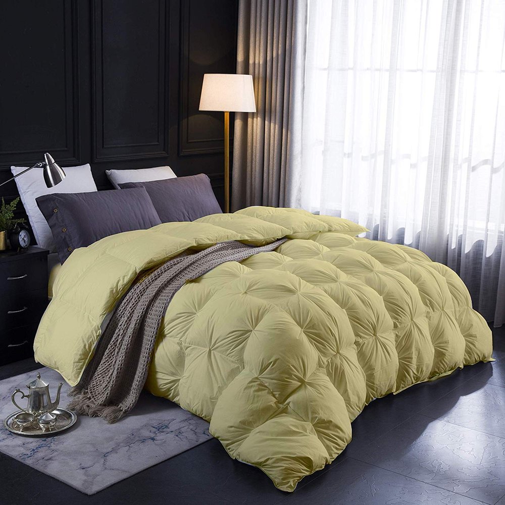 5 PC Comforter Set Premium Quality Cotton Fill 500 GSM Pinch Pleated Comforter All-Season Luxurious Soft Comfortable Baffle+Pinch Pleat Comforter Set Oversized Queen Size-Ivory