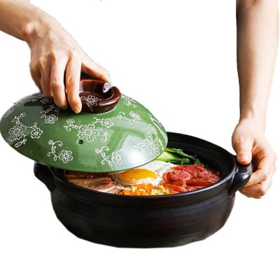 Korean Premium Ceramic Casserole Clay Pot with Lid, Ceramic Casserole Dish with Lid Clay Pot Round Ceramic Cookware for Cooking Hot Pot Dolsot Bibimbap and Soup (Color : Green, Size : 1000ml(1.05Qua