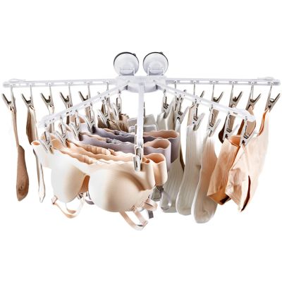 ASDQWER Sock Drying,Sock Hanger Washing Line,Multi-Clamp Drying Rack,Folding, Suction Cup Auxiliary Sticker, Non-Slip Particle Clip, Waterproof and Moisture-Proof, Strong Load-Bearing