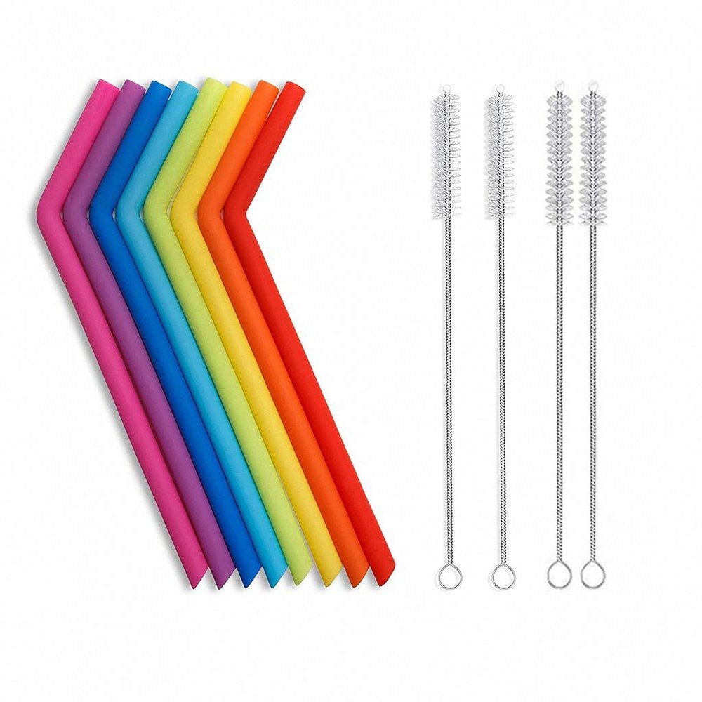 8PCS Silicone Reusable Straws with Case 10 Regular Size Flexible Straws with 4 Cleaning Brushes Included for 20 30 oz Tumblers Cold Hot Drink Travel