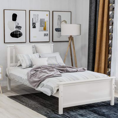 Twin Platform Bed,Wood Bed Frame with Headboard and Footboard Mattress Foundation Single Bed Platform for Boys, Girls, Kids, Young Teens and Adults,White