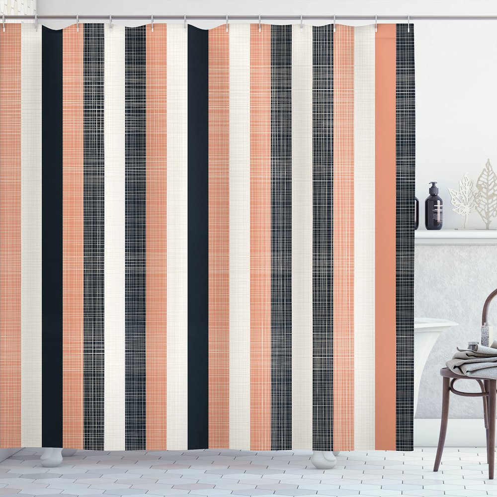 Ambesonne Retro Shower Curtain, Classical Vertical Stripes Pattern Texture Image Old Fashioned Display Artwork, Cloth Fabric Bathroom Decor Set with Hooks, 69" W x 75" L, Pale Rust