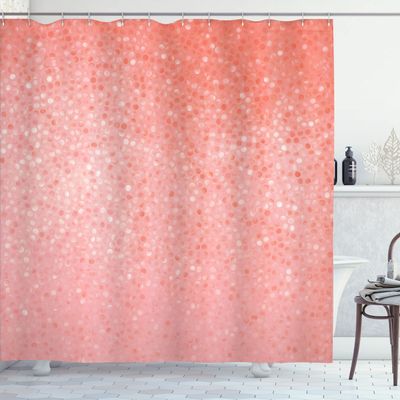 Ambesonne Geometric Shower Curtain, Small Dot Tiles Shape Simple Classical Creative Design, Cloth Fabric Bathroom Decor Set with Hooks, 69" W x 70" L, Coral White