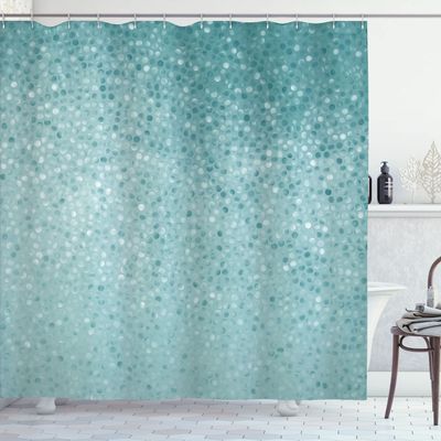Ambesonne Geometric Shower Curtain, Small Dot Tiles Shape Simple Classical Creative Design, Cloth Fabric Bathroom Decor Set with Hooks, 69" W x 70" L, Mint Green