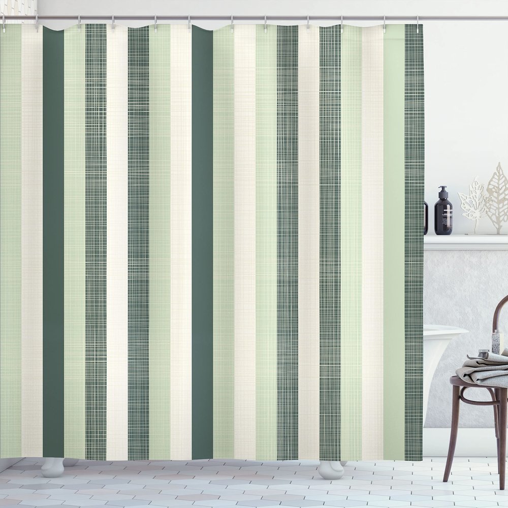 Ambesonne Retro Shower Curtain, Classical Vertical Stripes Pattern Texture Image Old Fashioned Display Artwork, Cloth Fabric Bathroom Decor Set with Hooks, 69" W x 84" L, Pistachio