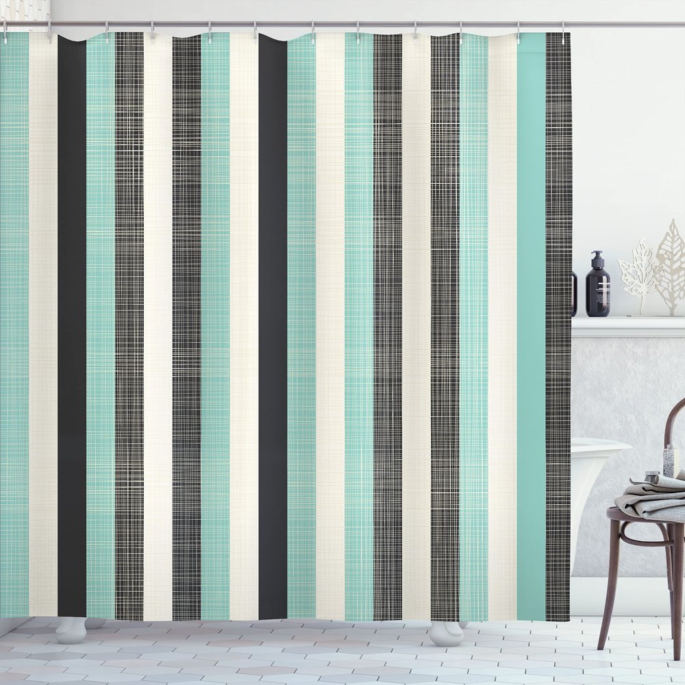Ambesonne Retro Shower Curtain, Classical Vertical Stripes Pattern Texture Image Old Fashioned Display Artwork, Cloth Fabric Bathroom Decor Set with Hooks, 69" W x 75" L, Almond Green