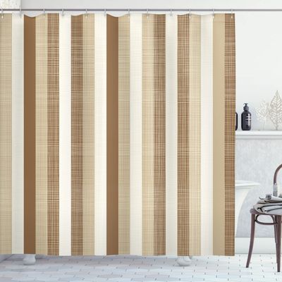 Ambesonne Retro Shower Curtain, Classical Vertical Stripes Pattern Texture Image Old Fashioned Display Artwork, Cloth Fabric Bathroom Decor Set with Hooks, 69" W x 75" L, Umber White