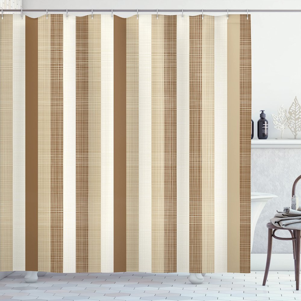 Ambesonne Retro Shower Curtain, Classical Vertical Stripes Pattern Texture Image Old Fashioned Display Artwork, Cloth Fabric Bathroom Decor Set with Hooks, 69" W x 75" L, Umber White