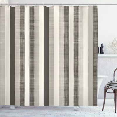 Ambesonne Retro Shower Curtain, Classical Vertical Stripes Pattern Texture Image Old Fashioned Display Artwork, Cloth Fabric Bathroom Decor Set with Hooks, 69" W x 84" L, Dark Eggshell