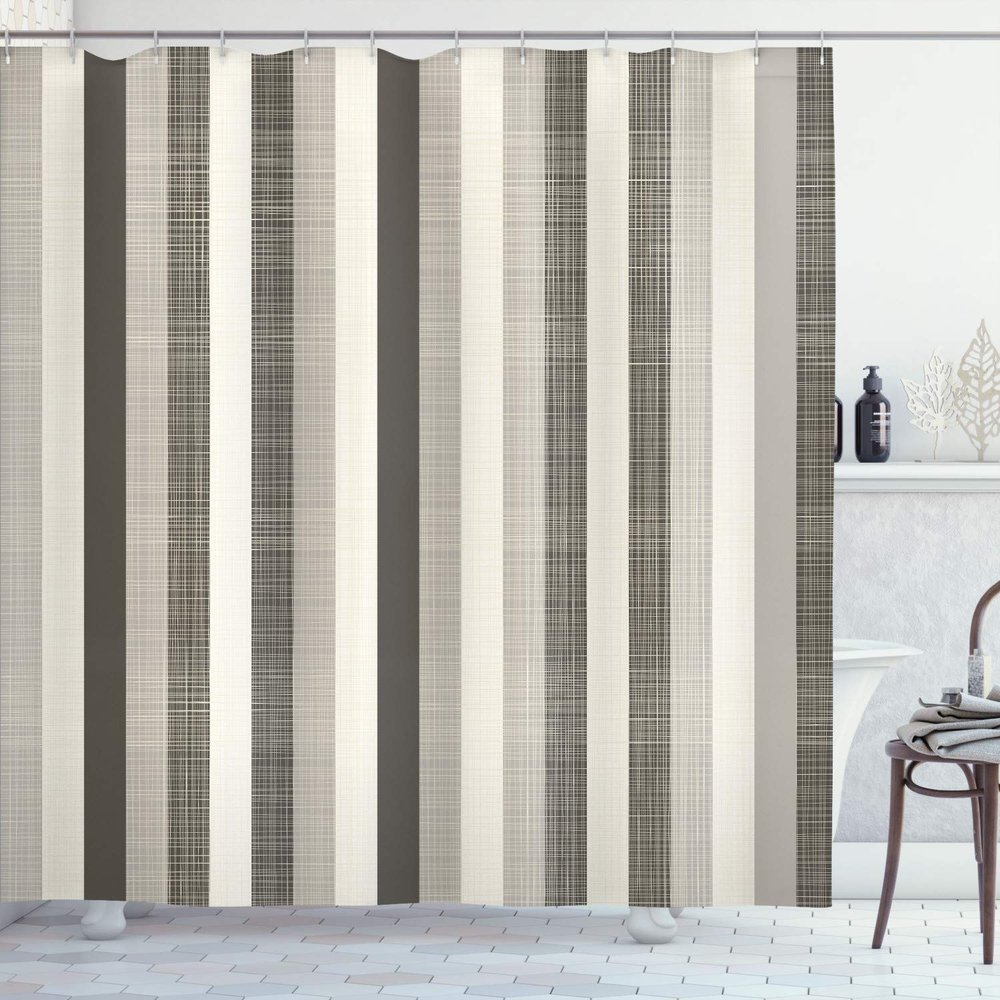 Ambesonne Retro Shower Curtain, Classical Vertical Stripes Pattern Texture Image Old Fashioned Display Artwork, Cloth Fabric Bathroom Decor Set with Hooks, 69" W x 84" L, Dark Eggshell