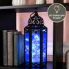 10.5 Cobalt Blue Glass Metal Moroccan Decorative Candle Lantern with LED Twinkle Fairy Lights & Remote Table Centerpieces, Indoor Home Decor, Outdoor Patio & Porch, Medium view 2