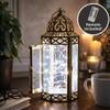 10.5 Gold Metal Moroccan Decorative Candle Lantern with White LED Twinkle Fairy Lights & Remote Wedding Table Centerpieces, Ramadan, Indoor Home Decor, Outdoor Patio & Porch, Medium view 4