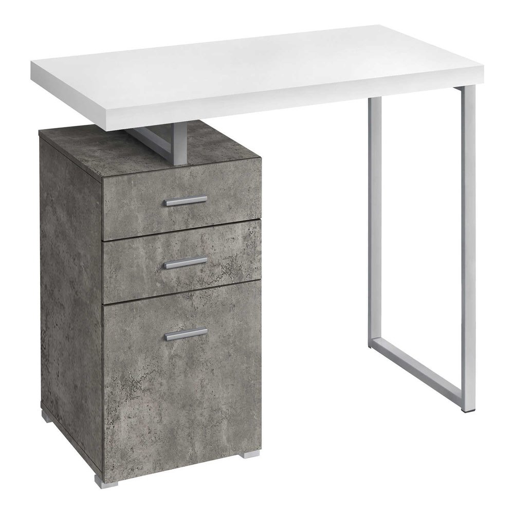 Monarch Specialties I 7648 Computer Desk, Home Office, Laptop, Left, Right Set-up, Storage Drawers, 48" L, Work, Metal, Laminate, Grey, White, Contemporary