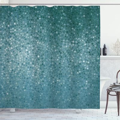 Ambesonne Geometric Shower Curtain, Small Dot Tiles Shape Simple Classical Creative Design, Cloth Fabric Bathroom Decor Set with Hooks, 69" W x 70" L, Teal White