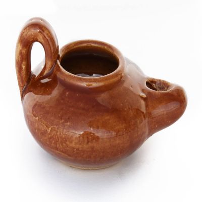 Biblical Herodian Clay Oil Lamp Authentic Glazed Replica from The Time of Jesus in Jerusalem - Handmade Holy Land Christian Faith Gift