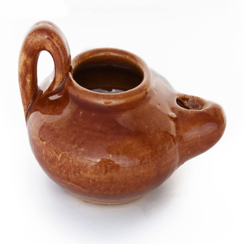 Biblical Herodian Clay Oil Lamp Authentic Glazed Replica from The Time of Jesus in Jerusalem - Handmade Holy Land Christian Faith Gift