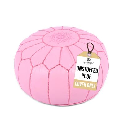 Marrakesh Gallery Genuine Leather Round Pouf Unstuffed - Moroccan Ottoman Footstool, Footrest Cover - Boho Decor - Bohemian Living Room, Bedroom, Kids Room, Gift & Wedding