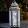 10.5" White Gold Metal Moroccan Decorative Candle Lantern with LED Twinkle Fairy Lights & Remote Wedding Table Centerpieces, Indoor Home Decor, Outdoor Patio & Porch, Medium view 1