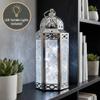 10.5" White Gold Metal Moroccan Decorative Candle Lantern with LED Twinkle Fairy Lights & Remote Wedding Table Centerpieces, Indoor Home Decor, Outdoor Patio & Porch, Medium view 2