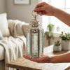 10.5" White Gold Metal Moroccan Decorative Candle Lantern with LED Twinkle Fairy Lights & Remote Wedding Table Centerpieces, Indoor Home Decor, Outdoor Patio & Porch, Medium view 3