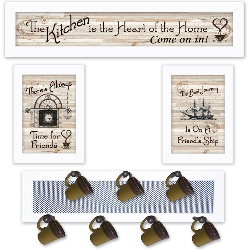 Trendy Decor 4U V435-MPH-712W Kitchen Mug Rack Collection Wall Art By Millwork Engineering - Farmhouse Positive Affirmations