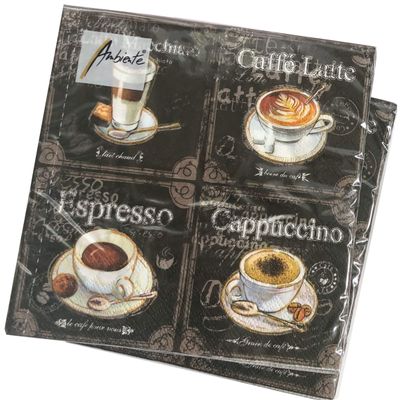 20-ct Coffee Napkins Black and White Decorative Paper for Decoupage Fall Tea Party Valentine Father's Day Latte Napkins