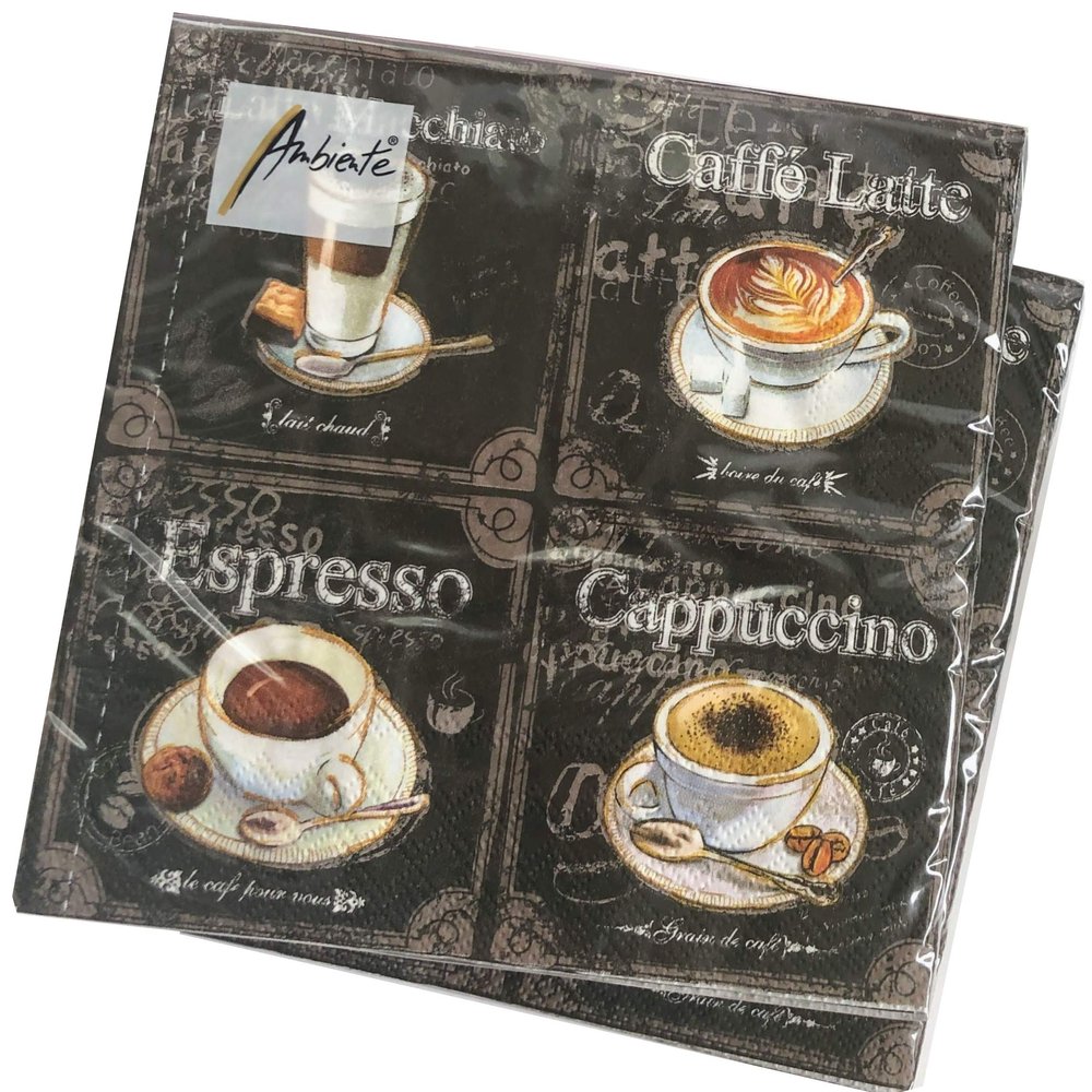 20-ct Coffee Napkins Black and White Decorative Paper for Decoupage Fall Tea Party Valentine Father's Day Latte Napkins