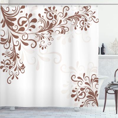Ambesonne Oriental Shower Curtain, Floral Ivy Swirls and Leaves Abstract Modern Frame Like Artwork Image, Cloth Fabric Bathroom Decor Set with Hooks, 69" W x 70" L, Pale Chocolate