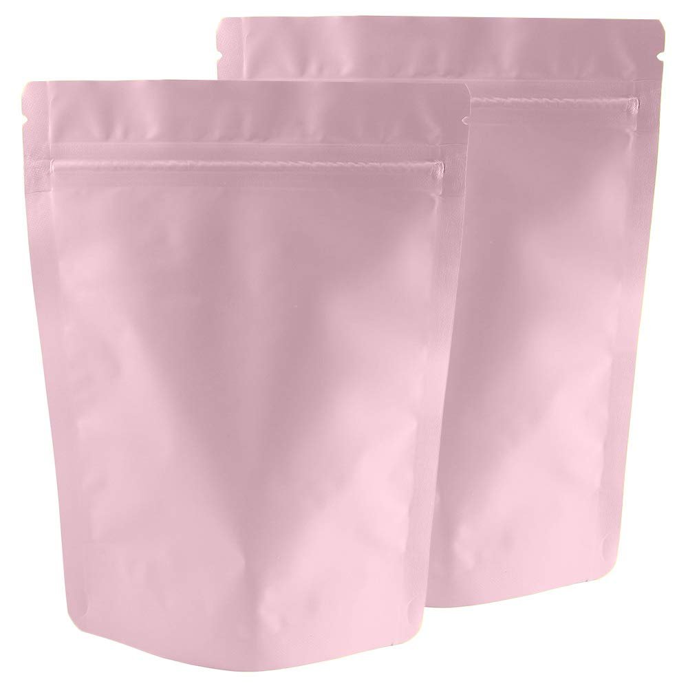 QQ Studio 100 Matte/Glossy Flat/Stand-Up Pouch w/Hang-Hole Aluminum Mylar Foil Heat/ReSealable Food Pouch (6.25" x 9", Matte Pink Standup Bag)