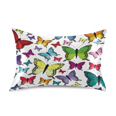 Blueangle Colorful Butterflies Satin Pillowcase for Hair and Skin Silk Pillowcase, Queen Size(20x30 inches) - Satin Pillow Covers with Envelope Closure