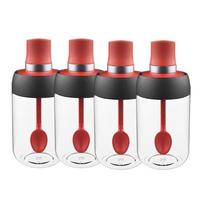 4PCS Glass Seasoning Jar, Spoon and Lid 2 in 1 Design, Transparent Empty Spice Container with Sealed Lid, Spice/herb for Kitchen
