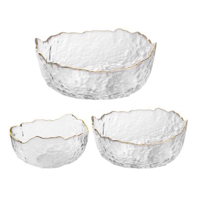 OBR KING Glass Salad Bowl Set of 3 Phnom Penh Mixing Bowls Irregular Shape Serving Containers for Kitchen Prep Fruit Pasta Popcorn and Snack