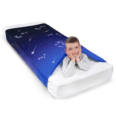 Sensory Compression Blanket | Spandex Bed Sheet for Kids & Adults | Deep Relaxing Feeling, Release Oxytocin | Helps With: SPD, Anxiety, ADHD, Autism | Star Theme | Breathable & Stretchable | Twin