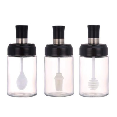 3PCS Glass Seasoning Jar, Transparent Empty Spice Container, Used for Oil, Salt, Sugar, Honey, Spice Seasoning Device