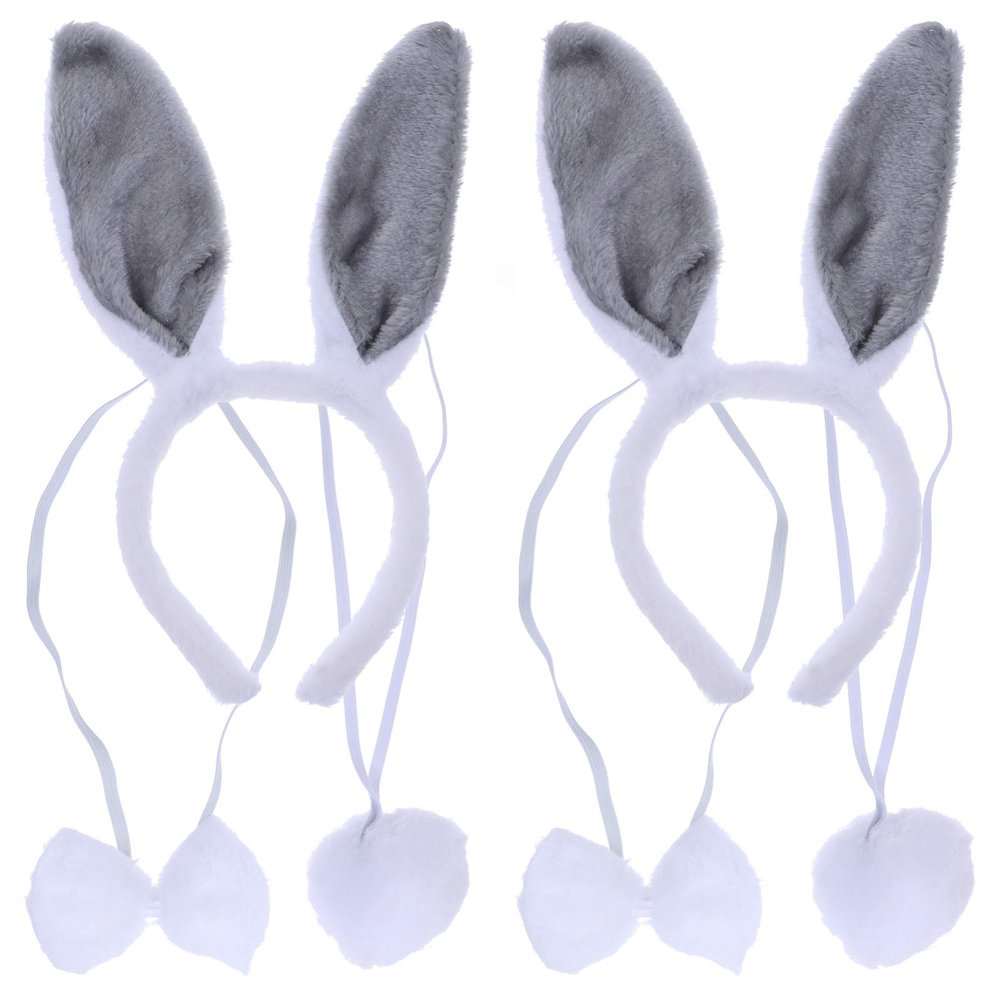 KESYOO Kids Headband 2 Set/6pcs Adorable Plush Bunny Ears Headwear Easter Cosplay Party Decor Props Tie Tail Hair Hoop Set For Nightclubs Masquerade Christmas (Grey) Boys Outfits