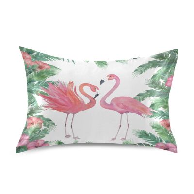 Blueangle Tropical Palm Tree Flamingo Satin Pillowcase for Hair and Skin Silk Pillowcase, Queen Size(20x30 inches) - Satin Pillow Covers with Envelope Closure