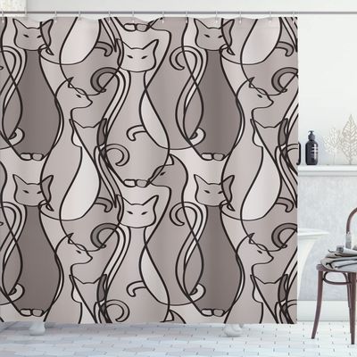 Ambesonne Cat Shower Curtain, Colorful Kittens Domestic Contour Geometric Design, Cloth Fabric Bathroom Decor Set with Hooks, 69" W x 75" L, Warm Taupe