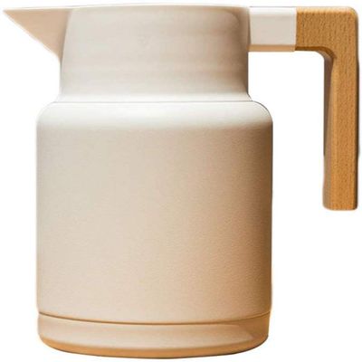 Thermos coffee pots stainless steel, thermos, high capacity, vacuum insulation, wooden handle high quality, for hot and cold tea coffee, kitchen, office -white||1.3L