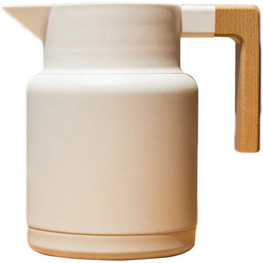 Thermos coffee pots stainless steel, thermos, high capacity, vacuum insulation, wooden handle high quality, for hot and cold tea coffee, kitchen, office -white||1.3L