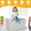 Costzon Kids Wooden Toy Box, Children Storage Chest & Bench with Flip Top Lid, Hinges, Wooden Toy Chest Storage Organizer Large Trunk for Kids Room Playroom Nursery (Grey) view 4
