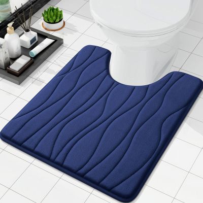 Buganda Memory Foam Toilet Rugs U-Shaped 24x20, Ultra Soft and Absorbent Bathroom Rugs, Non-Slip Toilet Bath Mat, Machine Wash Dry, Contour Bath Rugs for Toilet Base, Navy