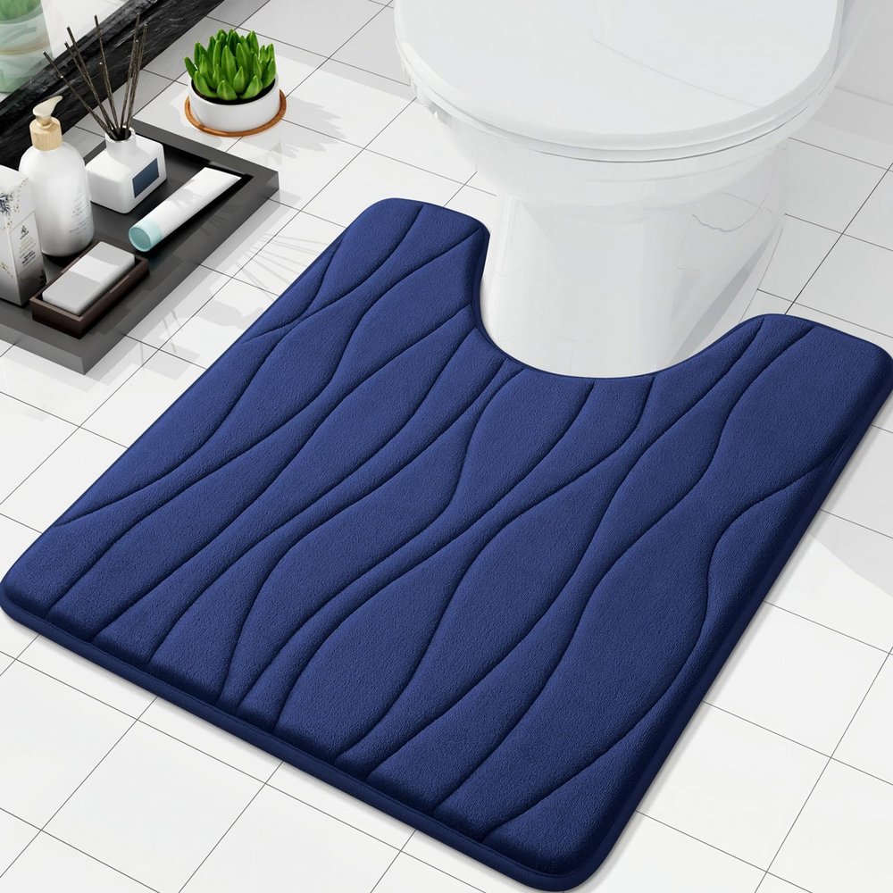 Buganda Memory Foam Toilet Rugs U-Shaped 24x20, Ultra Soft and Absorbent Bathroom Rugs, Non-Slip Toilet Bath Mat, Machine Wash Dry, Contour Bath Rugs for Toilet Base, Navy
