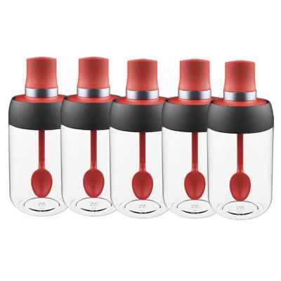 5PCS Glass Seasoning Jar, Spoon and Lid 2 in 1 Design, Transparent Empty Spice Container With Sealed Lid, Spice/herb For Kitchen
