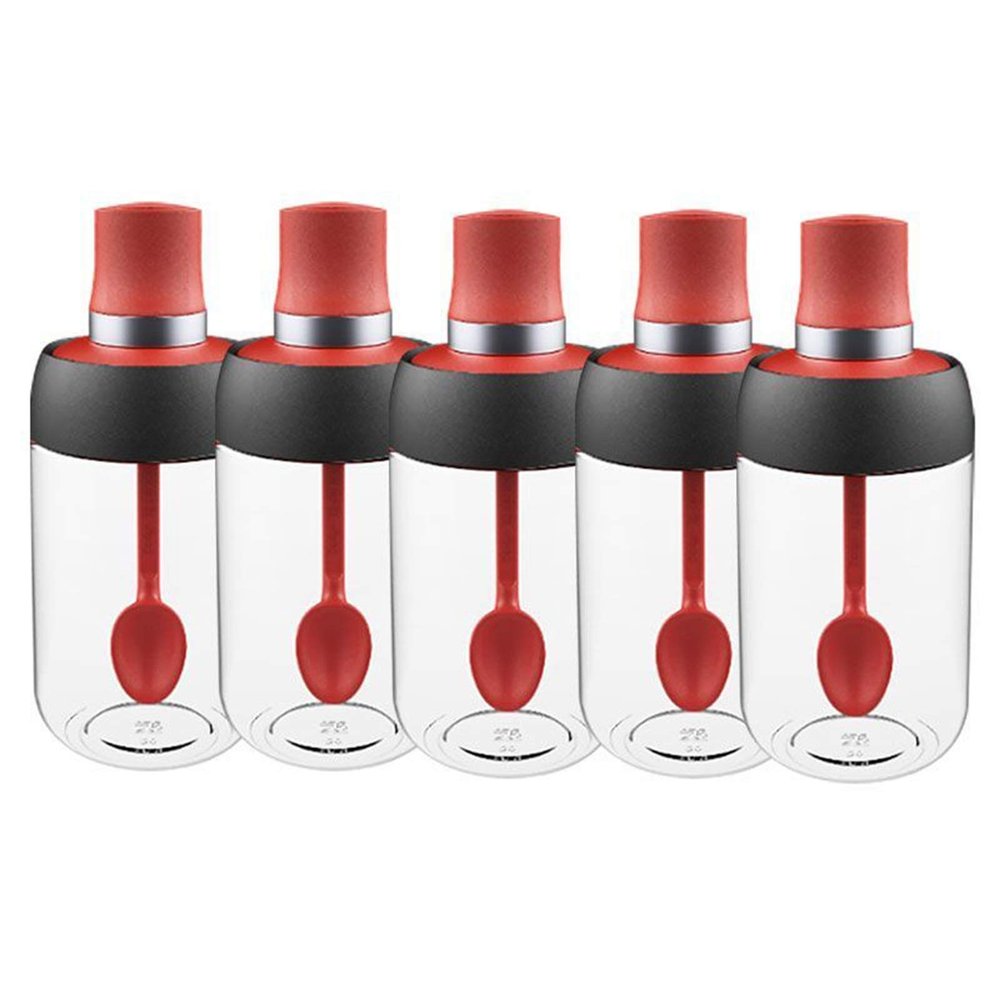 5PCS Glass Seasoning Jar, Spoon and Lid 2 in 1 Design, Transparent Empty Spice Container With Sealed Lid, Spice/herb For Kitchen