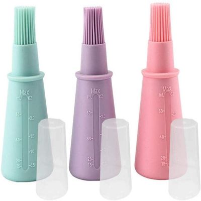 Silicone Oil Bottle Brush, 3 Pack BBQ/Pastry Basting Brushes,Barbecue Kitchen Utensil With scale and lid