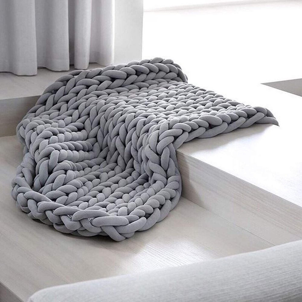 Chunky Knit Throw Blanket Inverse Growth Handmade Knitted Chenille Blankets Warm Soft Cozy Breathable for Sofa Couch Bed Home Decor Giant Yarn