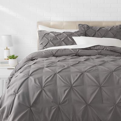 1 Pcs Pinch Pleat Comforter Set with Pillow Sham Light Weight Goose Down-Alternative Ultra-soft Cotton shell 500 GSM Comforter All Seasons Pintuck Style Comforter set King/Cal King, Pinch Dark Grey